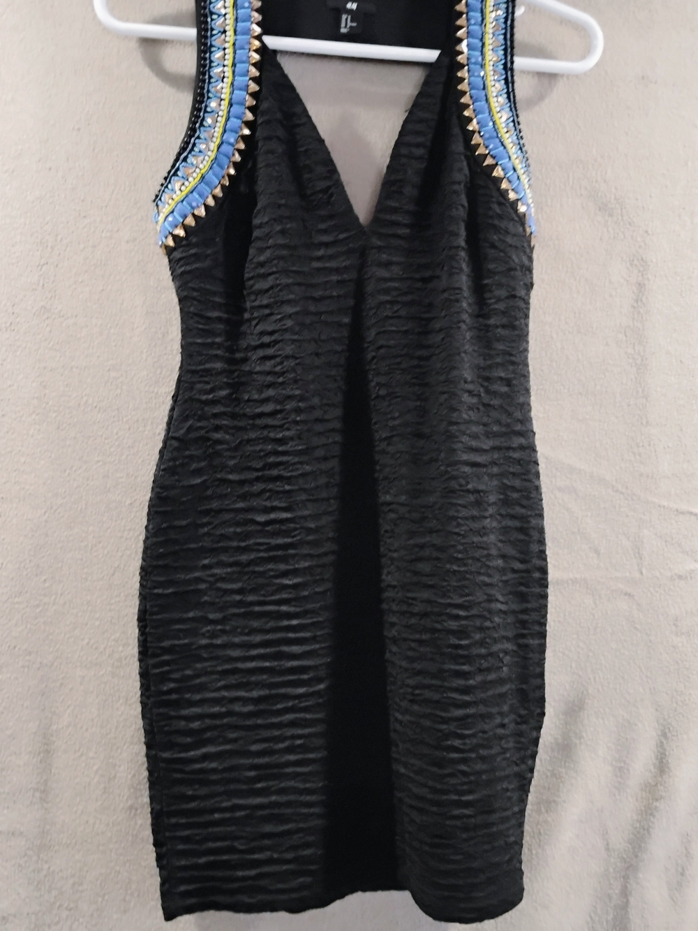H&M Black Mini Dress with Blue and Gold Trim